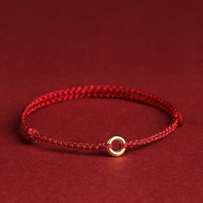 Red String Bracelet with Gold Ring - Adjustable Knot Bracelet for Protection and Good Fortune - STAR8S