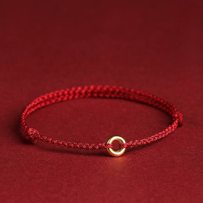 Red String Bracelet with Gold Ring - Adjustable Knot Bracelet for Protection and Good Fortune - STAR8S