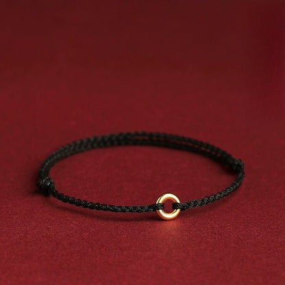 Red String Bracelet with Gold Ring - Adjustable Knot Bracelet for Protection and Good Fortune - STAR8S