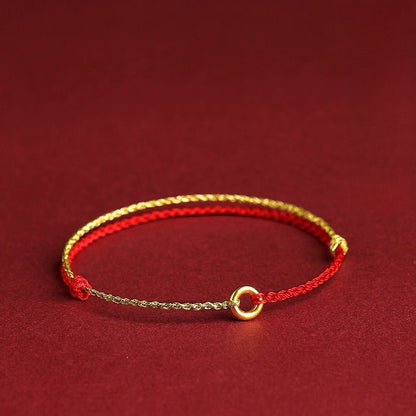 Red String Bracelet with Gold Ring - Adjustable Knot Bracelet for Protection and Good Fortune - STAR8S