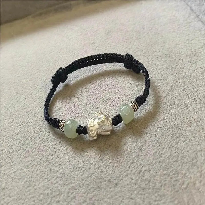 Sterling Silver Pixiu Couple Bracelet, Hand - Woven Lucky Jewelry for Year of Birth - STAR8S