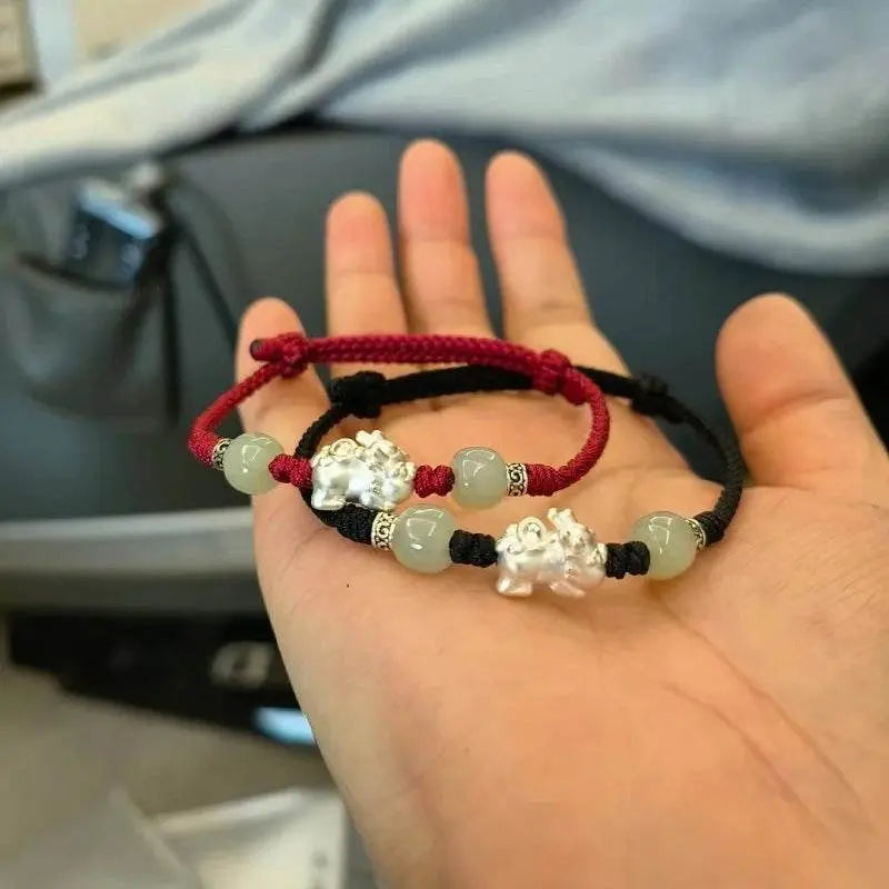 sterling silver pixiu couple bracelet, hand - woven lucky jewelry for year of birth - star8s