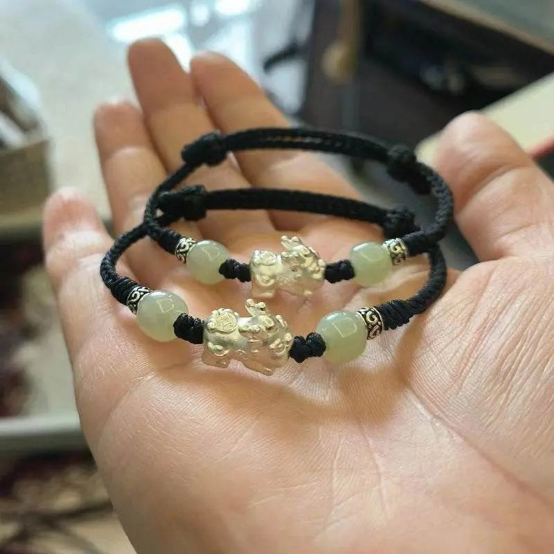 Sterling Silver Pixiu Couple Bracelet, Hand - Woven Lucky Jewelry for Year of Birth - STAR8S