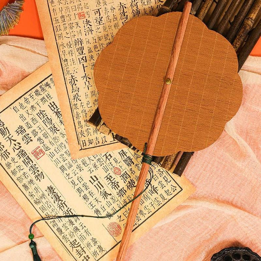 Redwood Long - handle 8 - petal Ancient - style Waist Fan, Rollable & Foldable - STAR8S