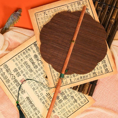 Redwood Long - handle 8 - petal Ancient - style Waist Fan, Rollable & Foldable - STAR8S