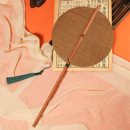 Redwood Long - handle Ancient - style Waist Fan, Rollable Rotatable Folding Round Fan - STAR8S