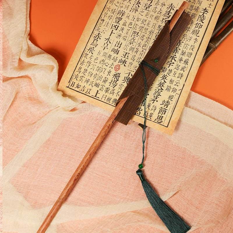 redwood long - handle ancient - style waist fan, rollable rotatable folding round fan - star8s