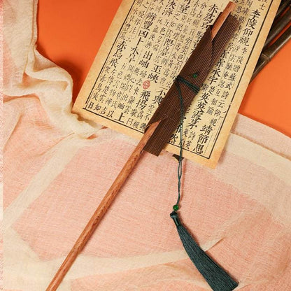 Redwood Long - handle Ancient - style Waist Fan, Rollable Rotatable Folding Round Fan - STAR8S