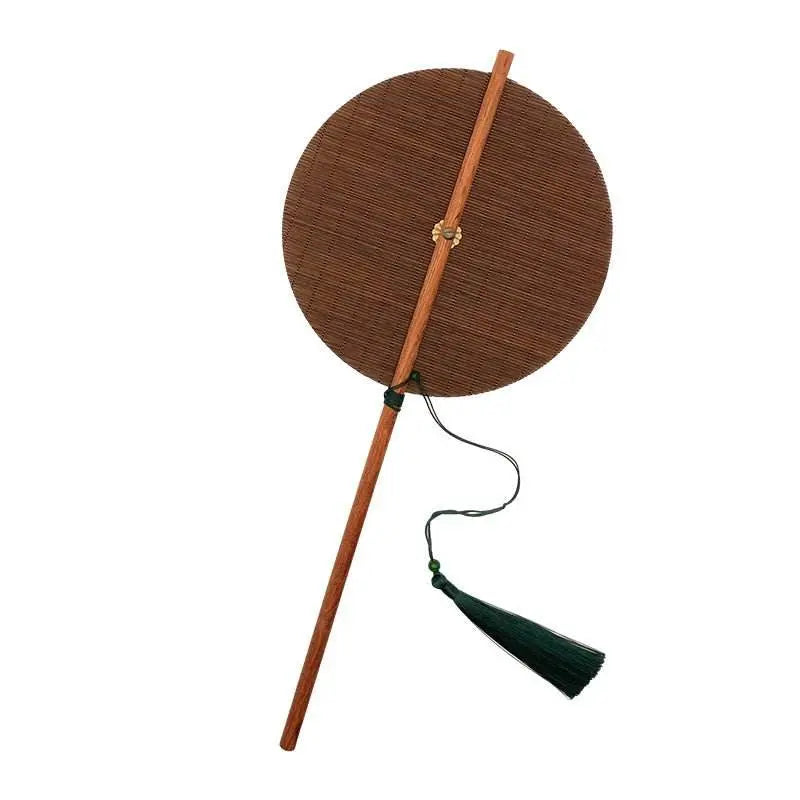 Redwood Long - handle Ancient - style Waist Fan, Rollable Rotatable Folding Round Fan - STAR8S