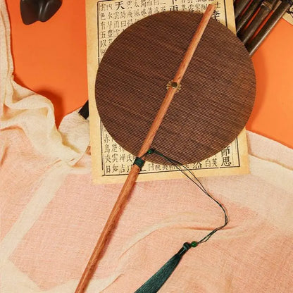 Redwood Long - handle Ancient - style Waist Fan, Rollable Rotatable Folding Round Fan - STAR8S
