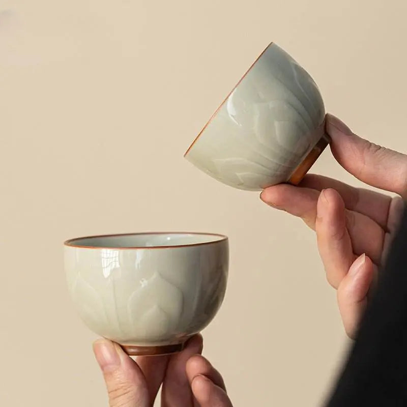 relief celadon lotus tea set portable for camping car use - star8s