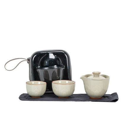 Relief Celadon Lotus Tea Set Portable for Camping Car Use - STAR8S
