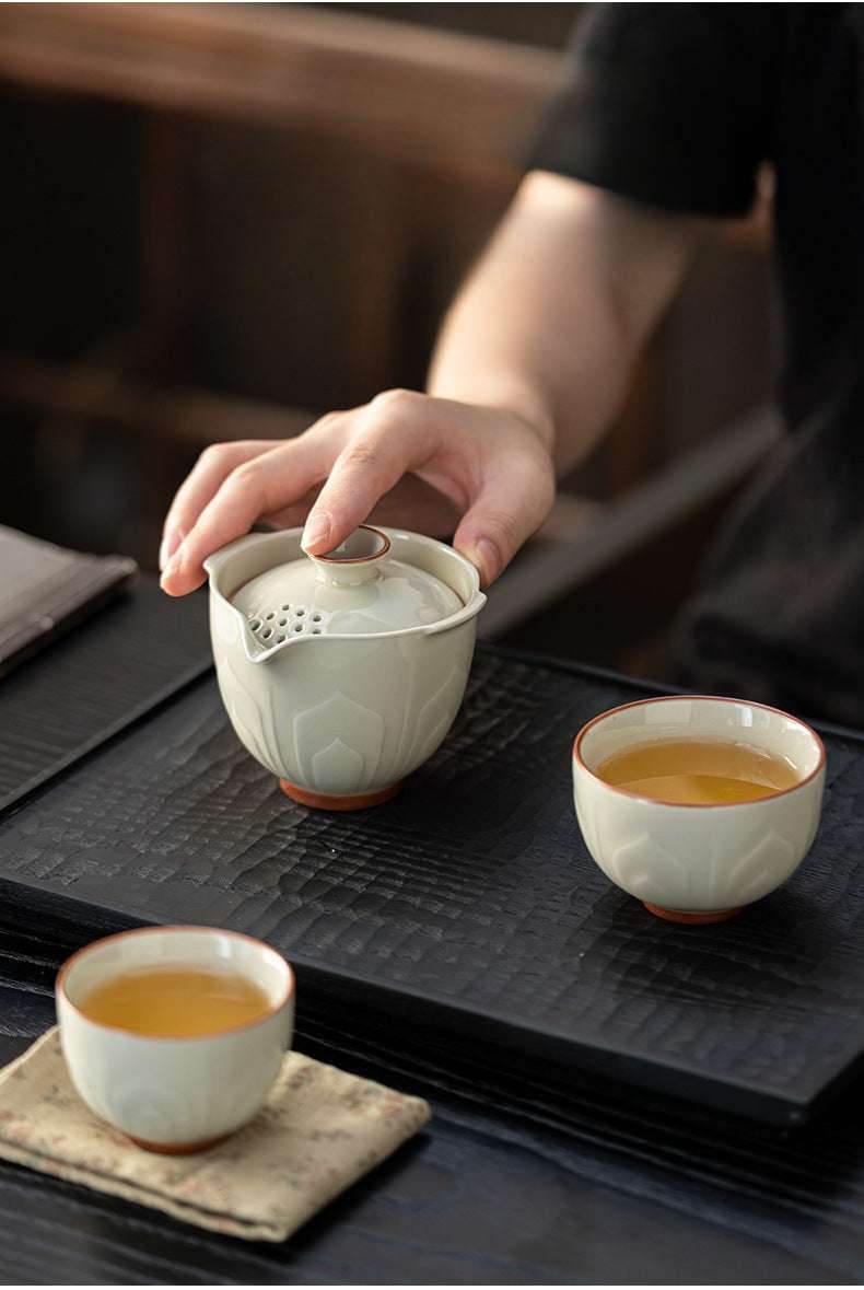 Relief Celadon Lotus Tea Set Portable for Camping Car Use - STAR8S