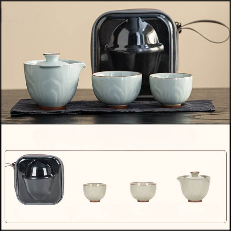Relief Celadon Lotus Tea Set Portable for Camping Car Use - STAR8S