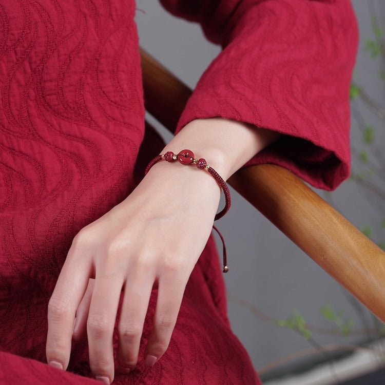 romantic natural cinnabar bracelet: peace buckle couple gift | star8s