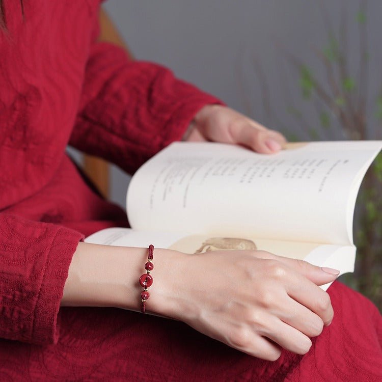 romantic natural cinnabar bracelet: peace buckle couple gift | star8s
