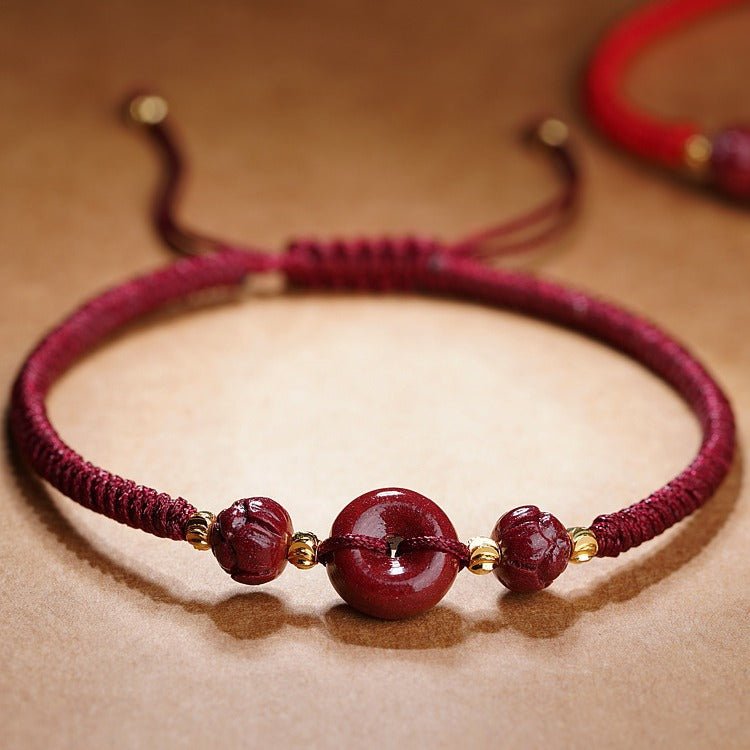 romantic natural cinnabar bracelet: peace buckle couple gift | star8s