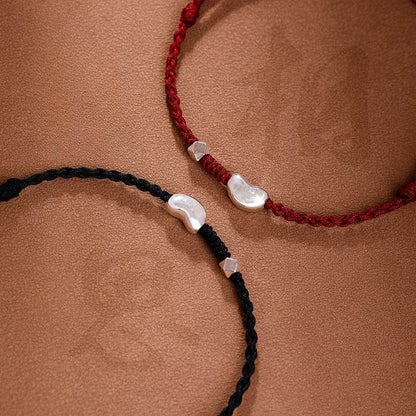 Love - bean 99 Sterling Silver Couple Bracelet, Hand - Woven Red Rope Jewelry - STAR8S