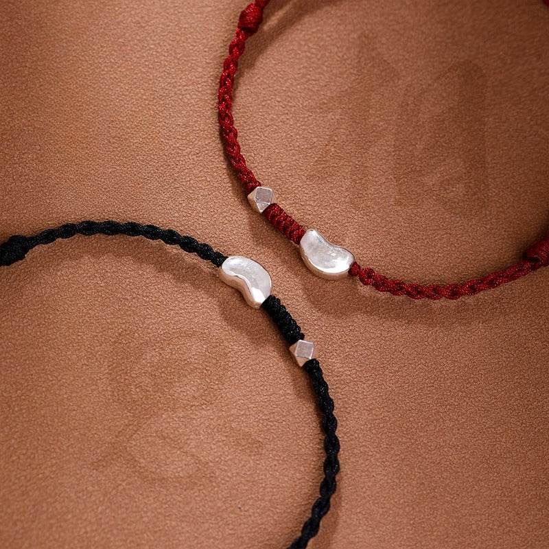 love - bean 99 sterling silver couple bracelet, hand - woven red rope jewelry - star8s