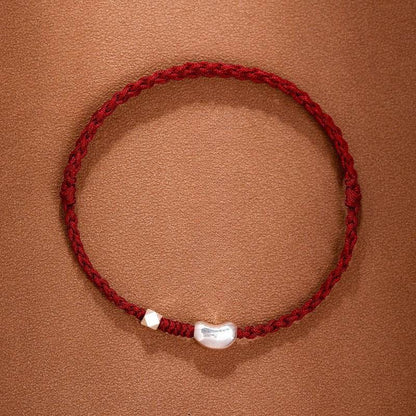 Love - bean 99 Sterling Silver Couple Bracelet, Hand - Woven Red Rope Jewelry - STAR8S