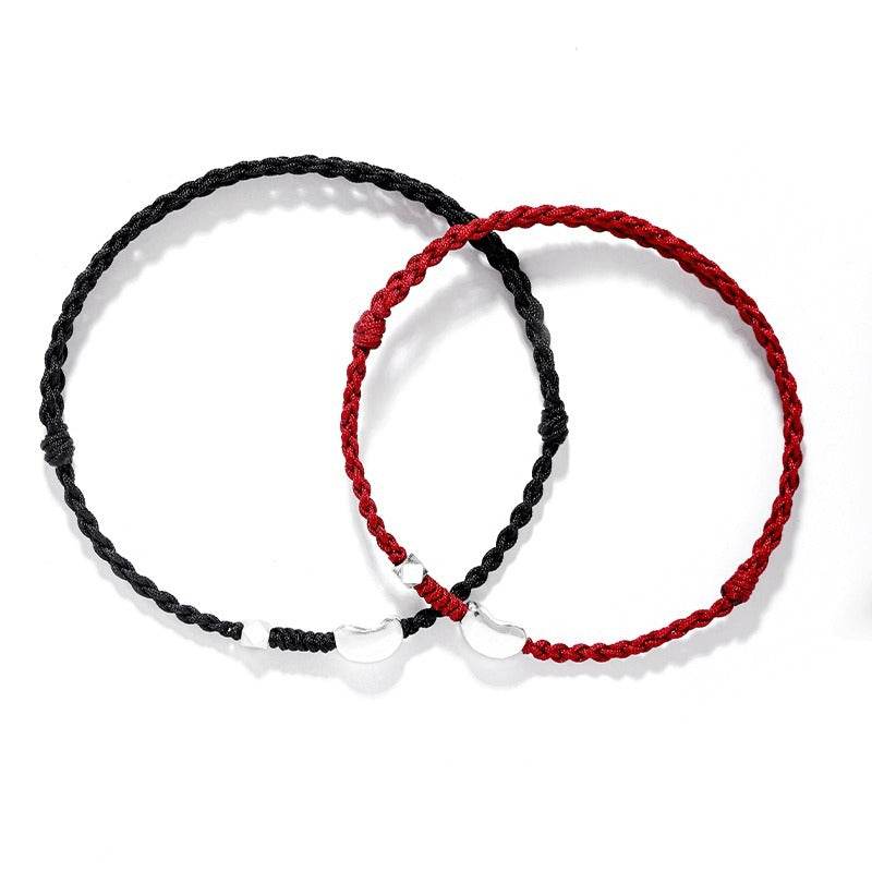 love - bean 99 sterling silver couple bracelet, hand - woven red rope jewelry - star8s