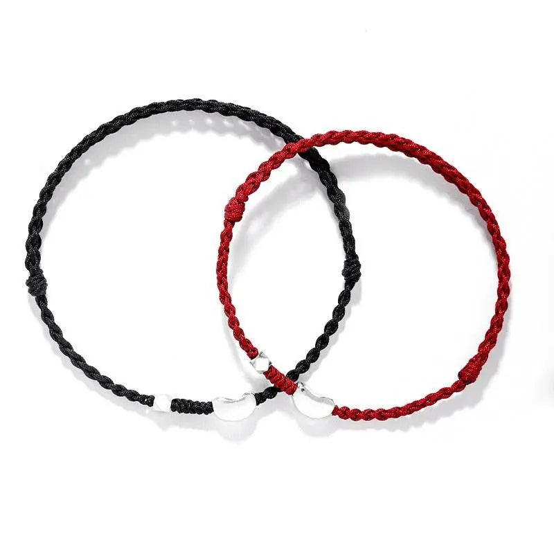love - bean 99 sterling silver couple bracelet, hand - woven red rope jewelry - star8s