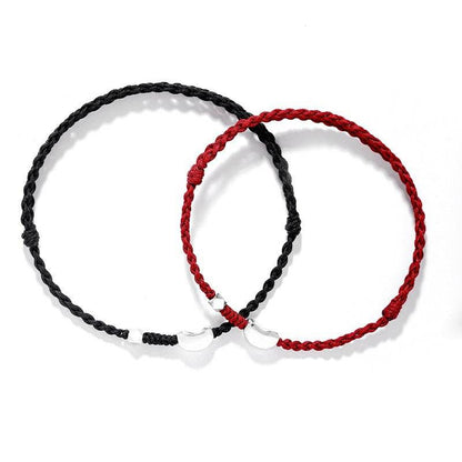 Love - bean 99 Sterling Silver Couple Bracelet, Hand - Woven Red Rope Jewelry - STAR8S