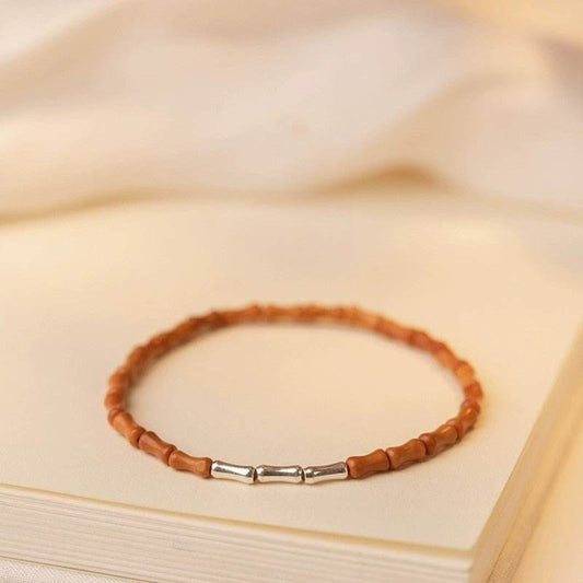 S925 Silver Bamboo - knot & Olive Pit Bracelet, Lucky Jewelry for Exams - STAR8S