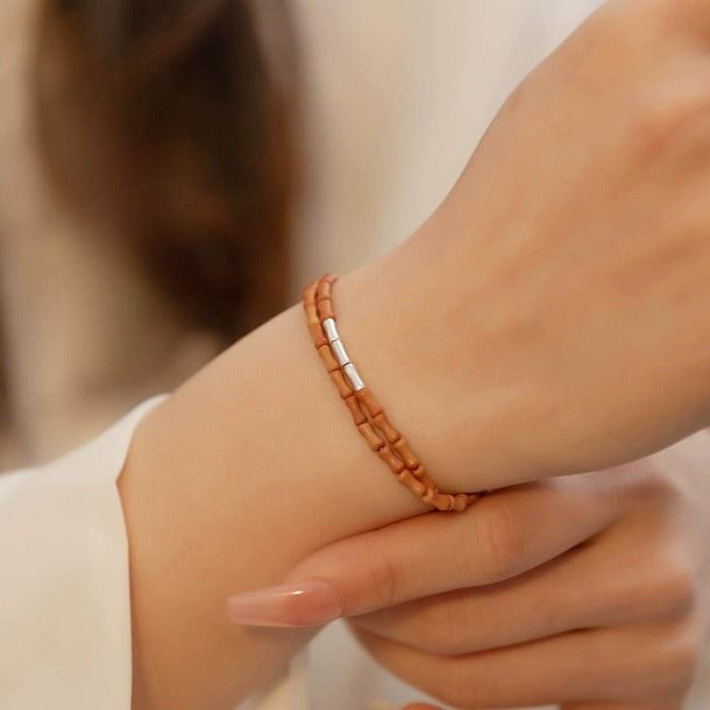 S925 Silver Bamboo - knot & Olive Pit Bracelet, Lucky Jewelry for Exams - STAR8S