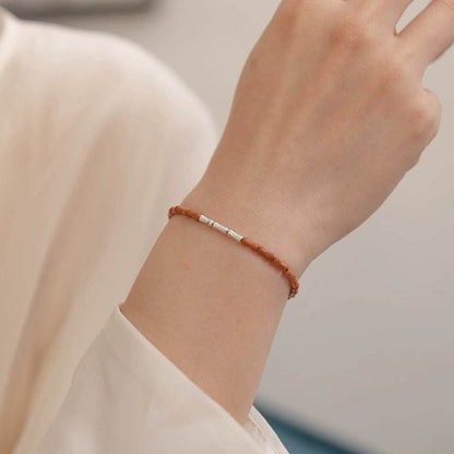 S925 Silver Bamboo - knot & Olive Pit Bracelet, Lucky Jewelry for Exams - STAR8S