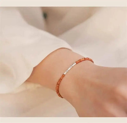 S925 Silver Bamboo - knot & Olive Pit Bracelet, Lucky Jewelry for Exams - STAR8S
