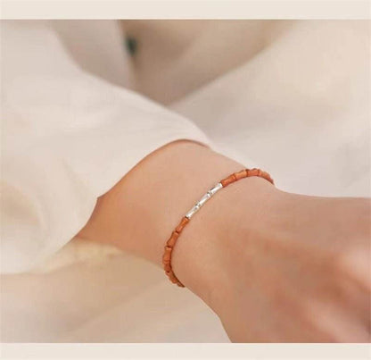 S925 Silver Bamboo - knot & Olive Pit Bracelet, Lucky Jewelry for Exams - STAR8S