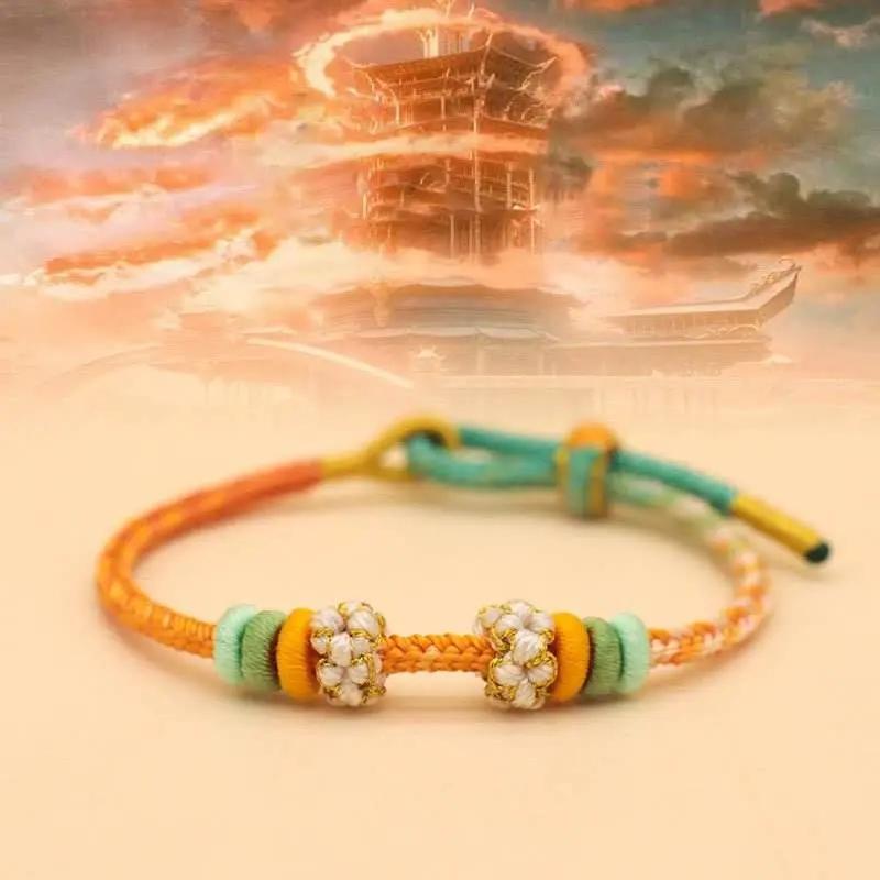 STAR8S  Handmade Eight - thread Peace Knot Peach - Blossom Knot Bracelet: Chinese - style Lucky and Fashionable Accessory STAR8S