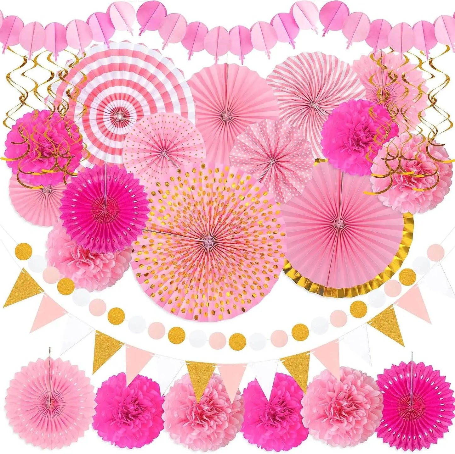 star8s party decorations paper fan hanging set - birthday,bridal/baby shower,bachelorette,wedding decor (pink) - star8s