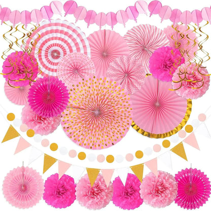STAR8S Party Decorations Paper Fan Hanging Set - Birthday,Bridal/Baby Shower,Bachelorette,Wedding Decor (Pink) - STAR8S