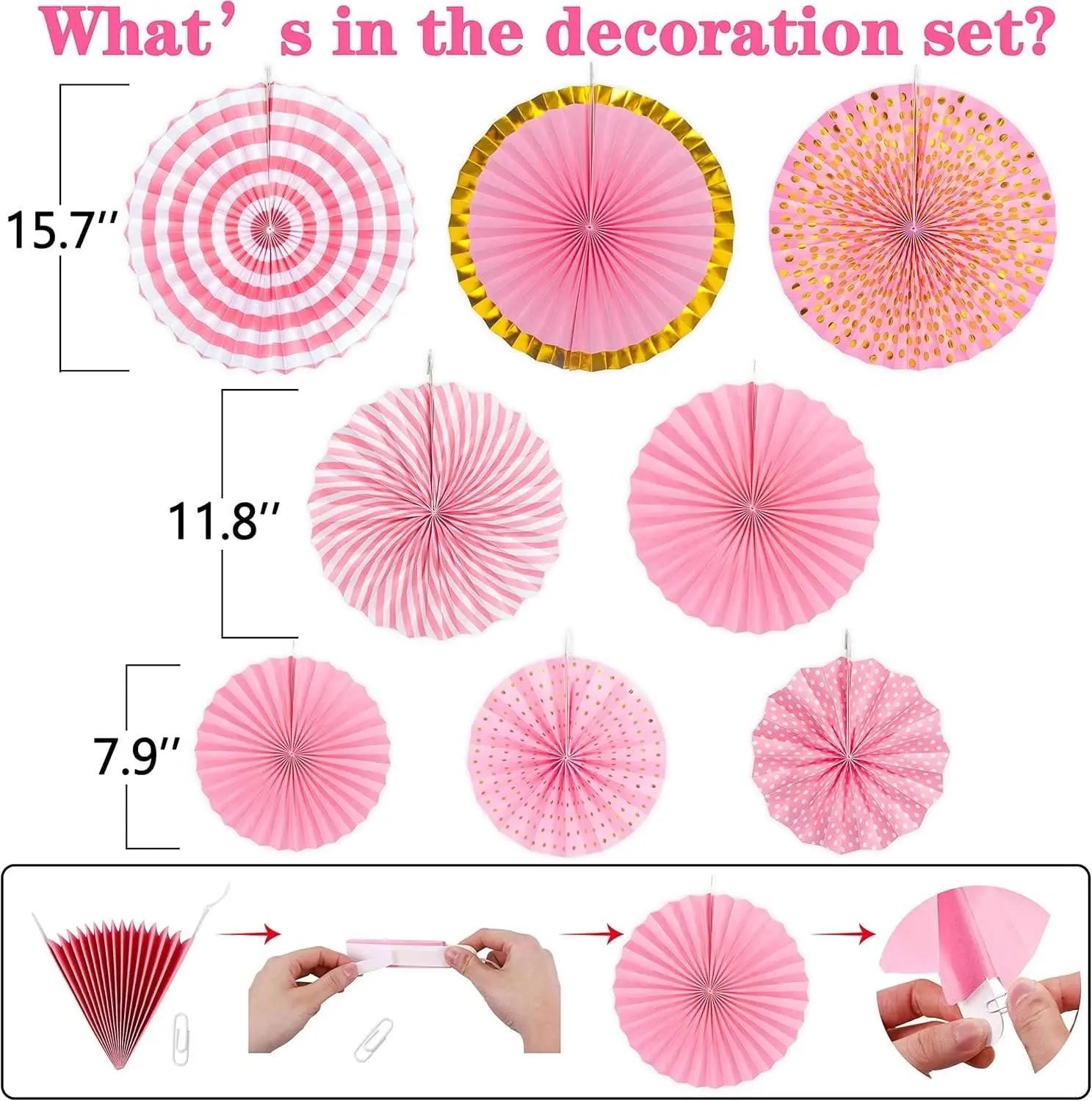 STAR8S Party Decorations Paper Fan Hanging Set - Birthday,Bridal/Baby Shower,Bachelorette,Wedding Decor (Pink) - STAR8S