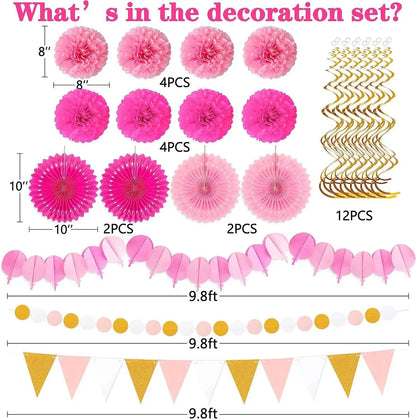 STAR8S Party Decorations Paper Fan Hanging Set - Birthday,Bridal/Baby Shower,Bachelorette,Wedding Decor (Pink) - STAR8S