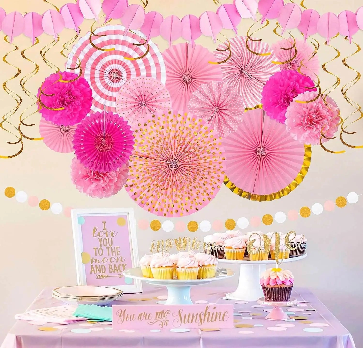 STAR8S Party Decorations Paper Fan Hanging Set - Birthday,Bridal/Baby Shower,Bachelorette,Wedding Decor (Pink) - STAR8S