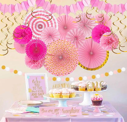 STAR8S Party Decorations Paper Fan Hanging Set - Birthday,Bridal/Baby Shower,Bachelorette,Wedding Decor (Pink) - STAR8S