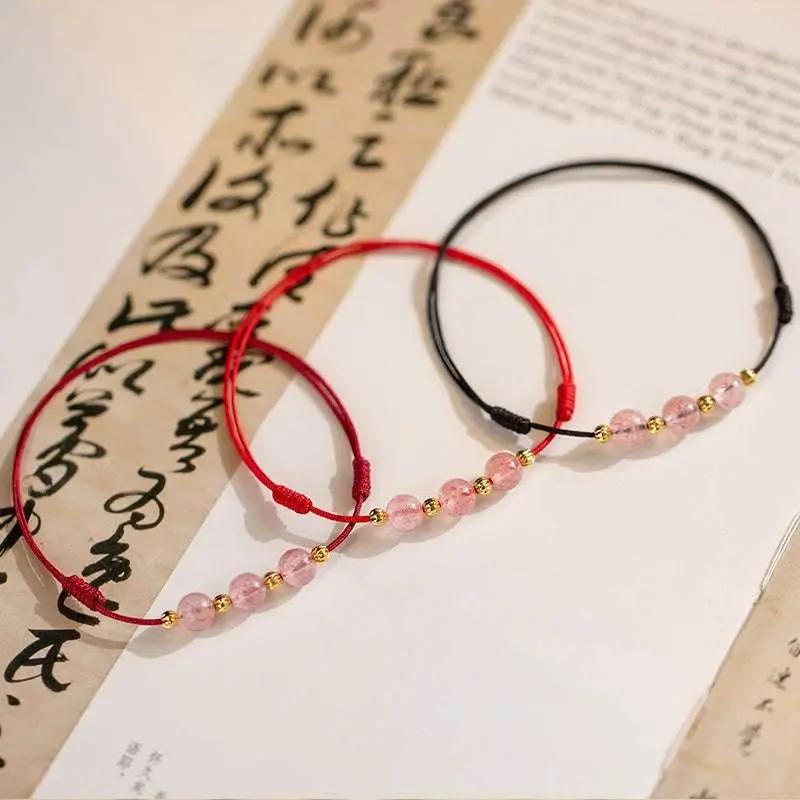 star8s strawberry crystal beads luck red string anklet: chinese - style romantic lucky accessory star8s