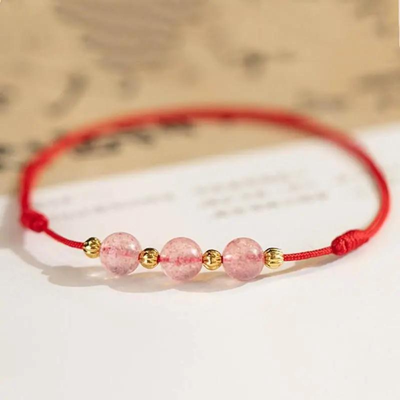 STAR8S Strawberry Crystal Beads Luck Red String Anklet: Chinese - style Romantic Lucky Accessory STAR8S