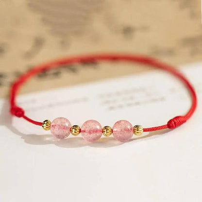 STAR8S Strawberry Crystal Beads Luck Red String Anklet: Chinese - style Romantic Lucky Accessory STAR8S