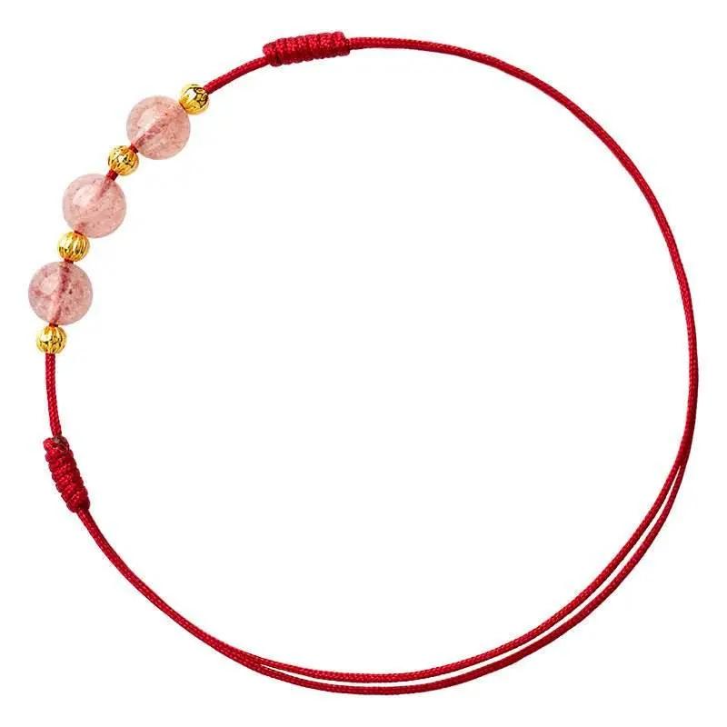 STAR8S Strawberry Crystal Beads Luck Red String Anklet: Chinese - style Romantic Lucky Accessory STAR8S