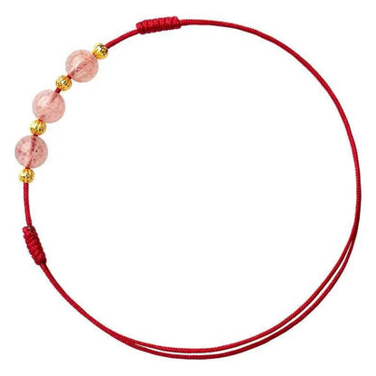 STAR8S Strawberry Crystal Beads Luck Red String Anklet: Chinese - style Romantic Lucky Accessory STAR8S