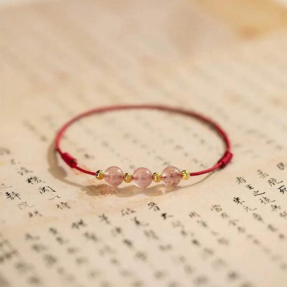STAR8S Strawberry Crystal Beads Luck Red String Anklet: Chinese - style Romantic Lucky Accessory STAR8S