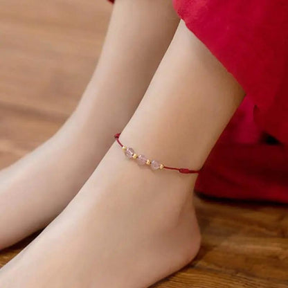 STAR8S Strawberry Crystal Beads Luck Red String Anklet: Chinese - style Romantic Lucky Accessory STAR8S