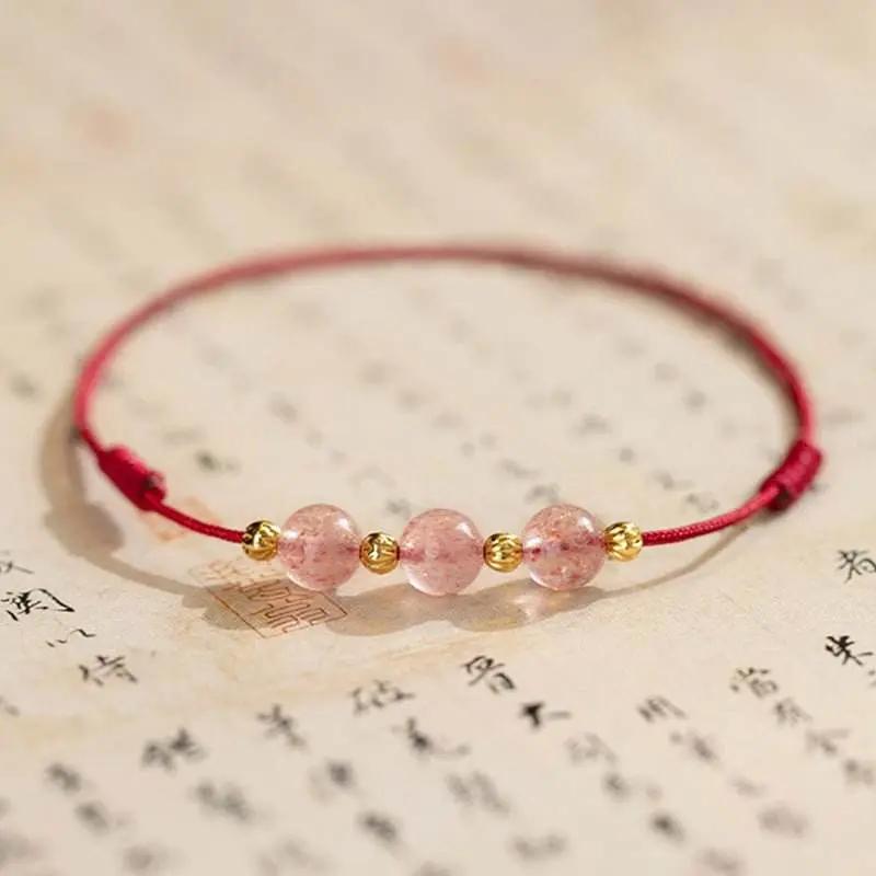 star8s strawberry crystal beads luck red string anklet: chinese - style romantic lucky accessory star8s