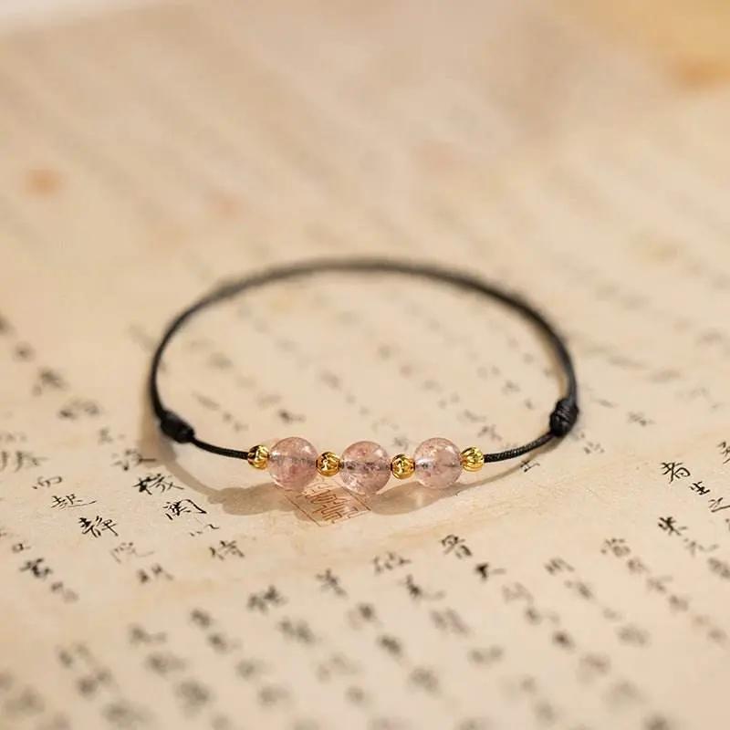 STAR8S Strawberry Crystal Beads Luck Red String Anklet: Chinese - style Romantic Lucky Accessory STAR8S