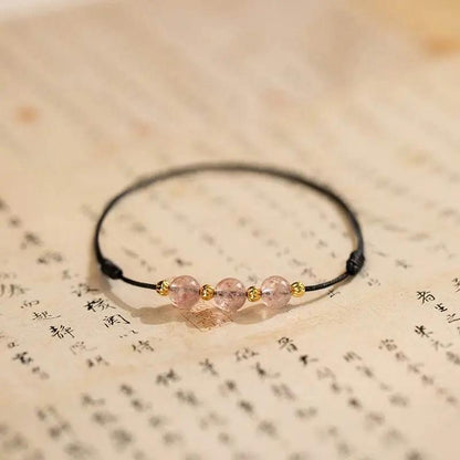 STAR8S Strawberry Crystal Beads Luck Red String Anklet: Chinese - style Romantic Lucky Accessory STAR8S