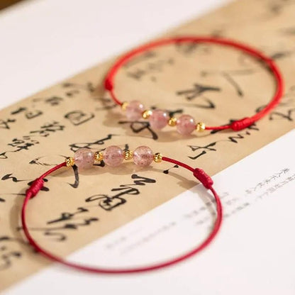 STAR8S Strawberry Crystal Beads Luck Red String Anklet: Chinese - style Romantic Lucky Accessory STAR8S